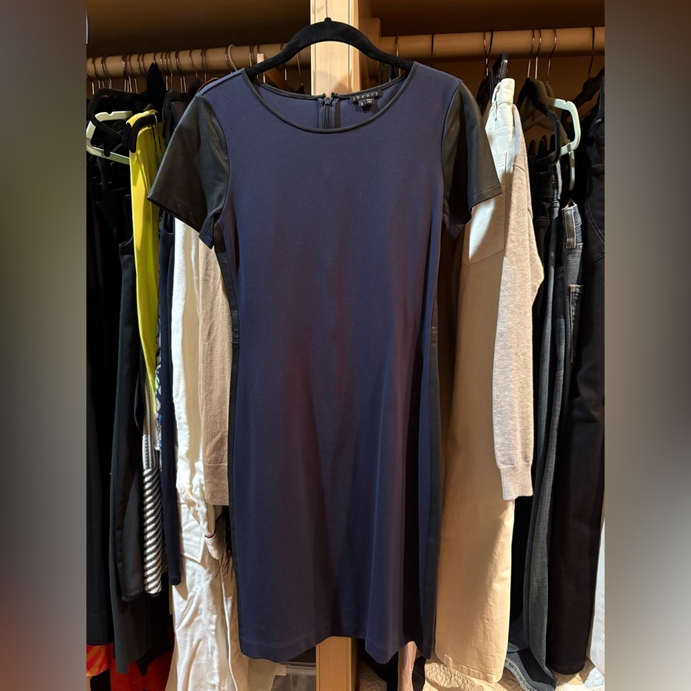 Theory Navy and Black Midi Dress